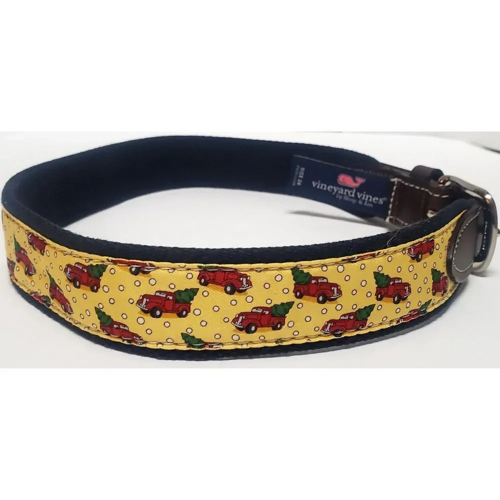 Vineyard Vines Belt 26 Little Red Truck Christmas Tree Yellow Print Snow Leather